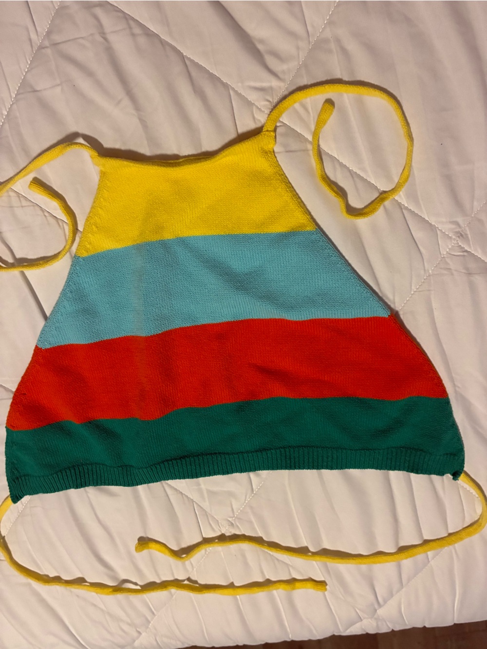 Lumiere Striped Crop Halter Top - Yellow/Light Blue/Red/Green